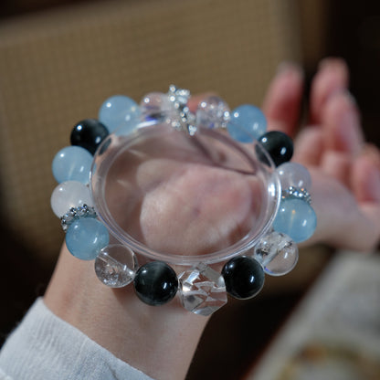 Bracelet｜"Tidewater Isle" Hawk's Eye & Aquamarine for Insight & Healing