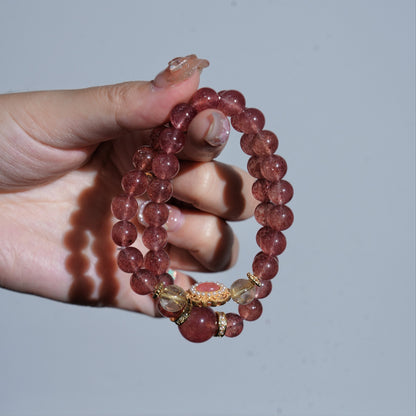 Double-wrap Bracelet｜"Blushing Charm" Strawberry Quartz & Citrine for Love & Wealth