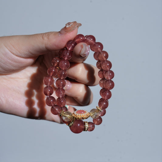 Double-wrap Bracelet｜"Blushing Charm" Strawberry Quartz & Citrine for Love & Wealth