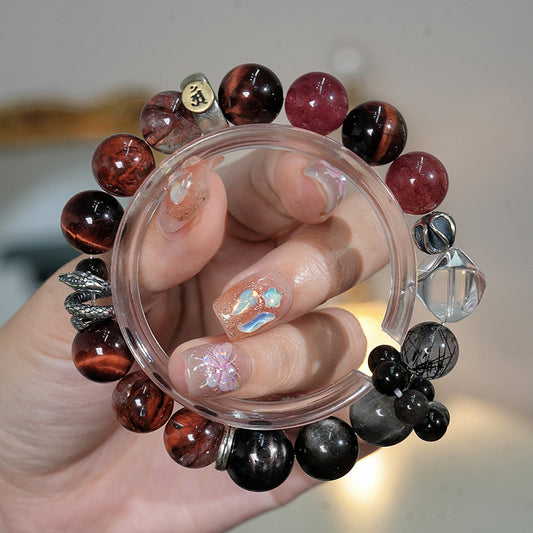 Guardian 「Snake」 Zodiac Bracelet | Red Crystals & Black Obsidian for Protection in Ben Ming Nian