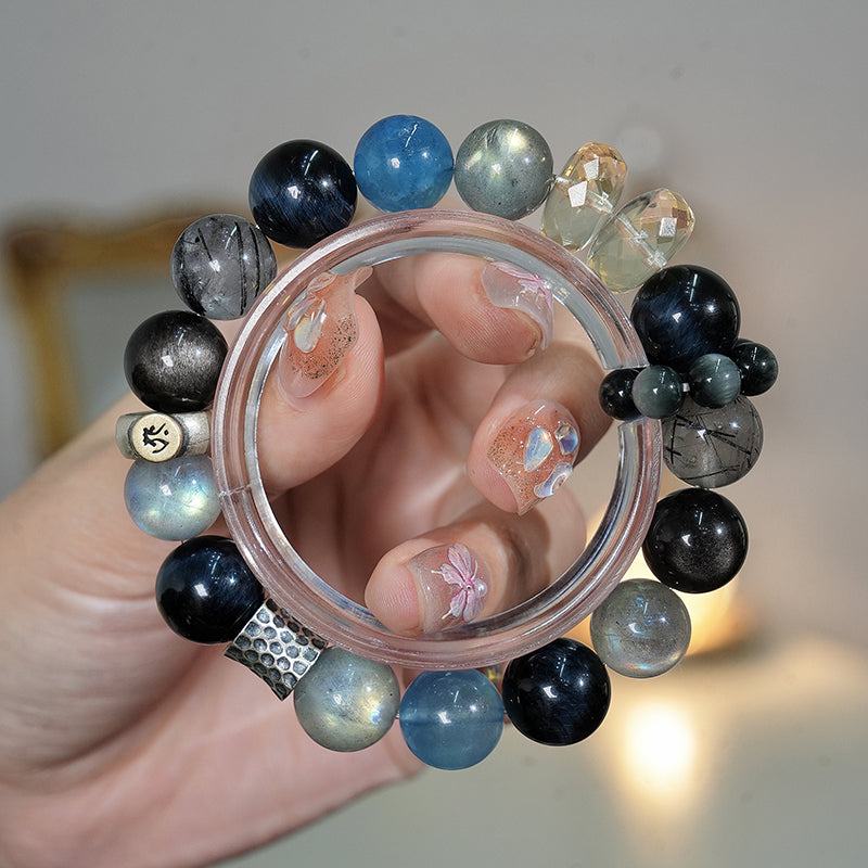 Powerful 「Tiger」 Zodiac Bracelet | Blue Crystals & Black Obsidian for Cleansing & Breaking Barriers
