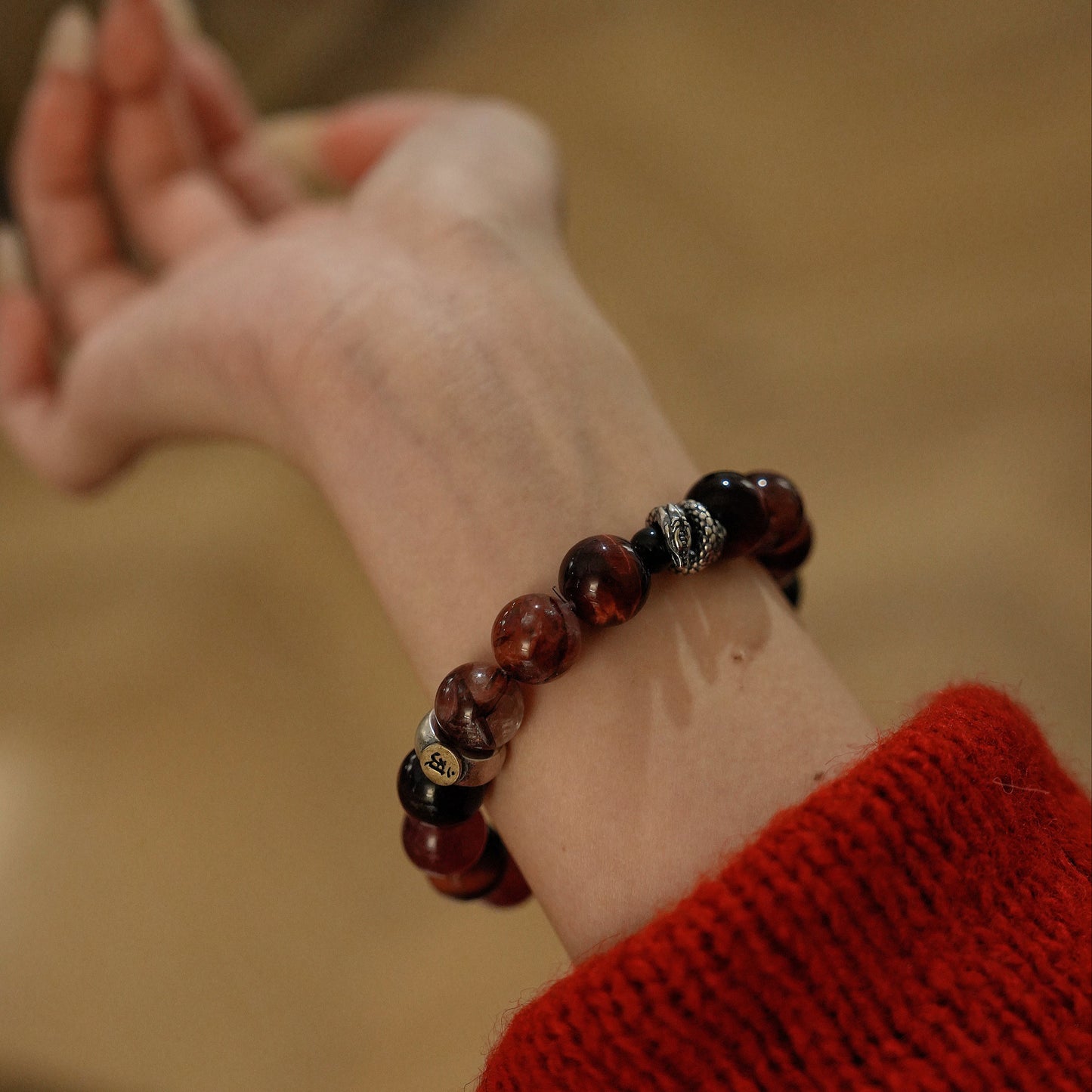 Guardian 「Snake」 Zodiac Bracelet | Red Crystals & Black Obsidian for Protection in Ben Ming Nian