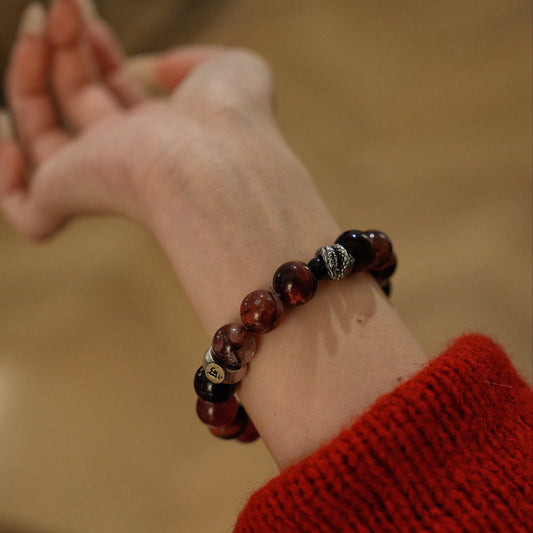 Guardian 「Snake」 Zodiac Bracelet | Red Crystals & Black Obsidian for Protection in Ben Ming Nian