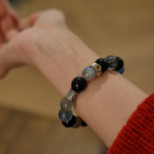 Powerful 「Tiger」 Zodiac Bracelet | Blue Crystals & Black Obsidian for Cleansing & Breaking Barriers