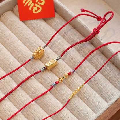 Red String Bracelet｜S925 Silver Gold Ingot Vajra Lucky Ball Dragon Design