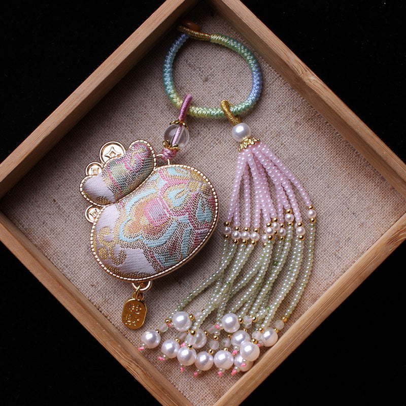 Lucky Money Bag Charm | Chinese Embroidery Song Jin Fu Dai Charm with Tassel