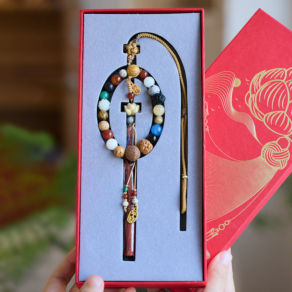 18-Seeds Multi-Gem Bodhi Car Charm | Natural Stone Mala for Protection & Blessings