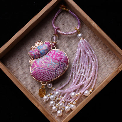 Lucky Money Bag Charm | Chinese Embroidery Song Jin Fu Dai Charm with Tassel