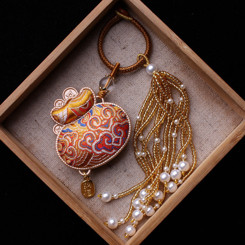 Lucky Money Bag Charm | Chinese Embroidery Song Jin Fu Dai Charm with Tassel