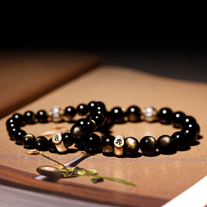12 Zodiac Bracelet｜Black Obsidian Buddha Protection