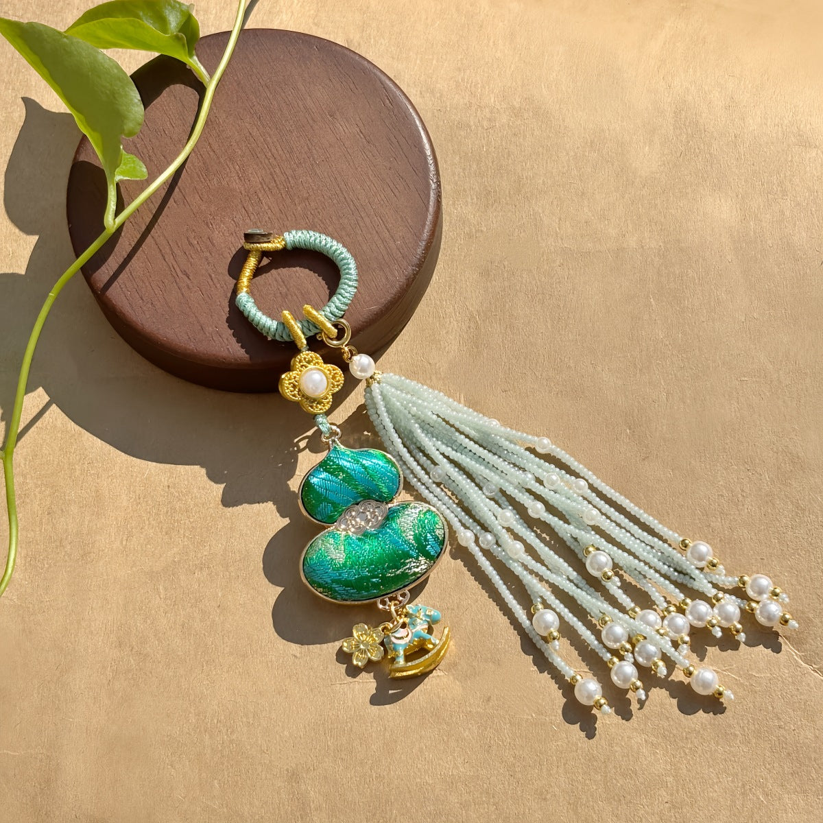 Double-Sided Gourd Charm | Chinese Embroidery Song Jin Talisman for Fortune & Protection