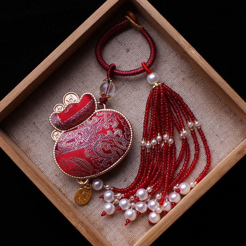 Lucky Money Bag Charm | Chinese Embroidery Song Jin Fu Dai Charm with Tassel