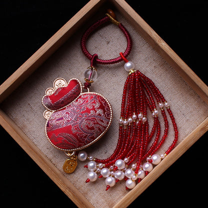 Lucky Money Bag Charm | Chinese Embroidery Song Jin Fu Dai Charm with Tassel