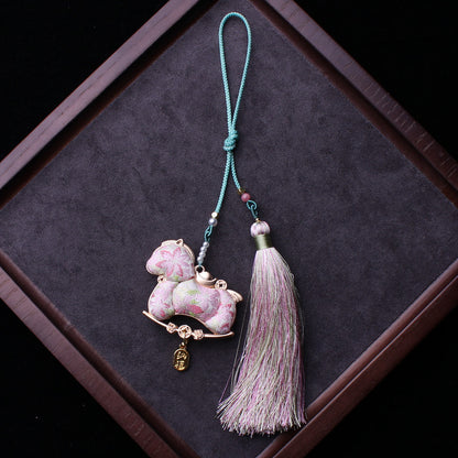 Double-Sided Embroidered Horse Charm | Tibetan Style Good Luck Charm