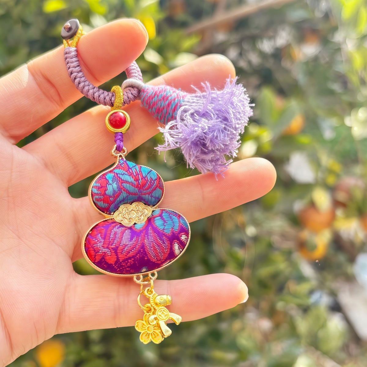 Double-Sided Gourd Charm | Chinese Embroidery Song Jin Talisman for Fortune