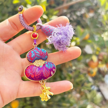 Double-Sided Gourd Charm | Chinese Embroidery Song Jin Talisman for Fortune