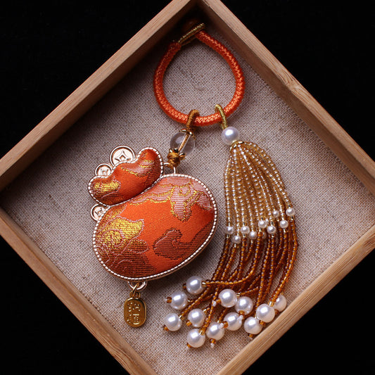 Lucky Money Bag Charm | Chinese Embroidery Song Jin Fu Dai Charm with Tassel