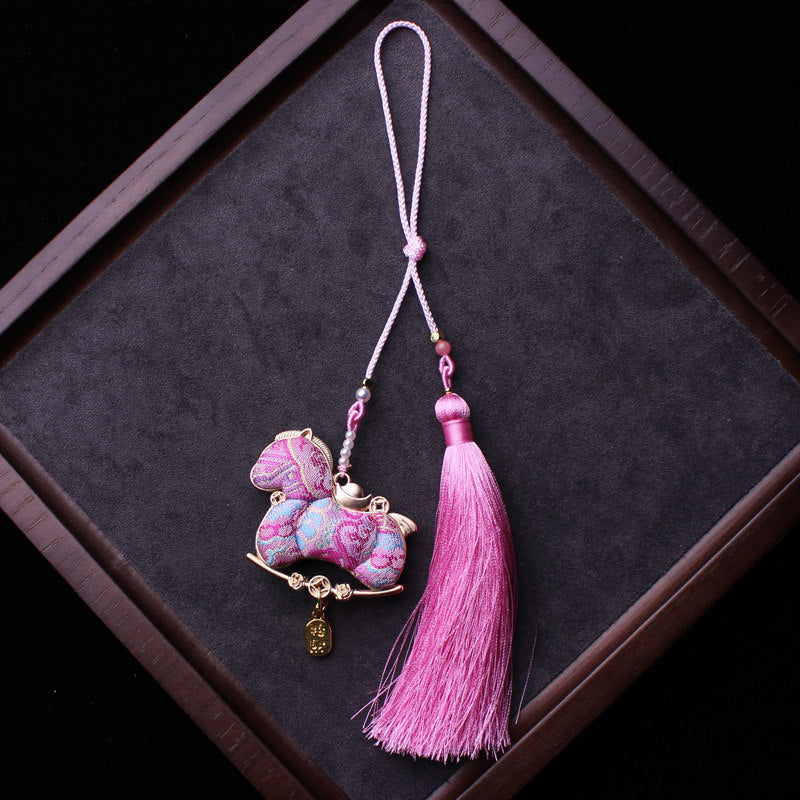 Double-Sided Embroidered Horse Charm | Tibetan Style Good Luck Charm