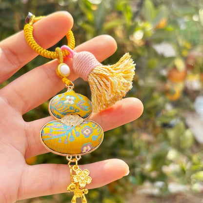 Double-Sided Gourd Charm | Chinese Embroidery Song Jin Talisman for Fortune