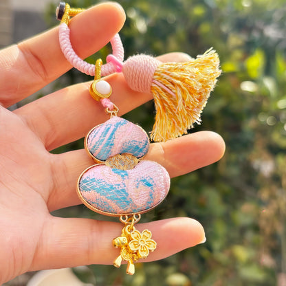 Double-Sided Gourd Charm | Chinese Embroidery Song Jin Talisman for Fortune