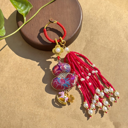 Double-Sided Gourd Charm | Chinese Embroidery Song Jin Talisman for Fortune & Protection