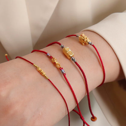 Red String Bracelet｜S925 Silver Gold Ingot Vajra Lucky Ball Dragon Design