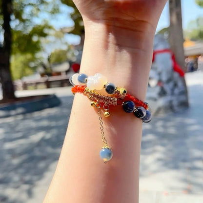 Gold-Plated 925 Silver｜Peach Blossom & Agate Stacking Bracelet