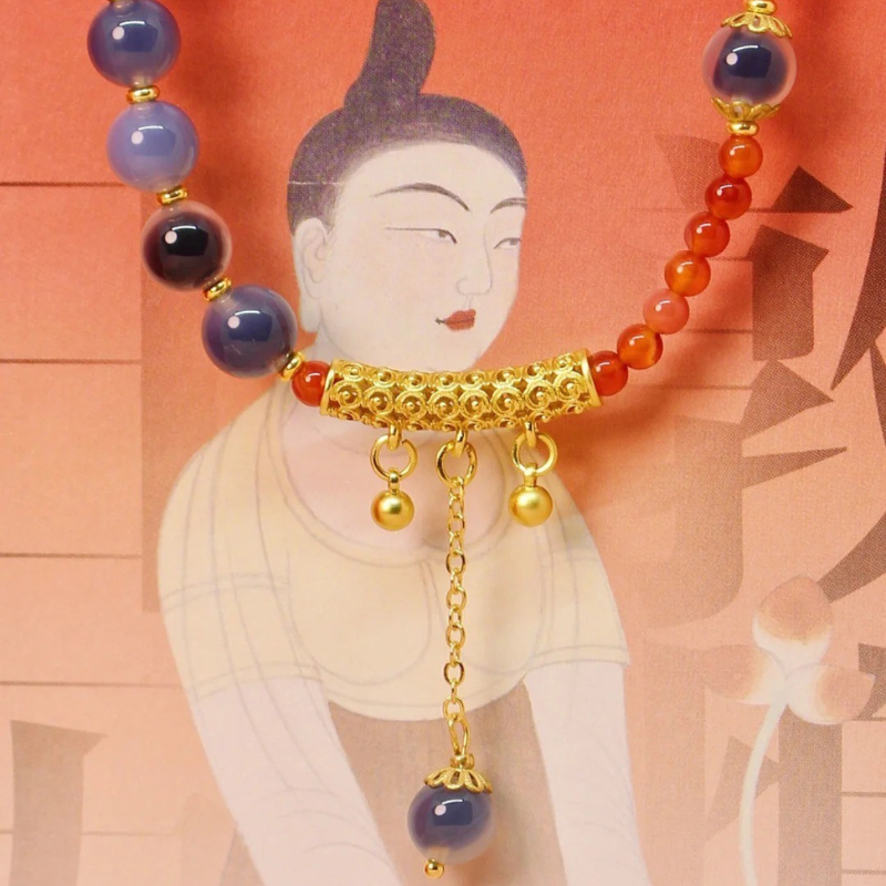 Gold-Plated 925 Silver｜Peach Blossom & Agate Stacking Bracelet