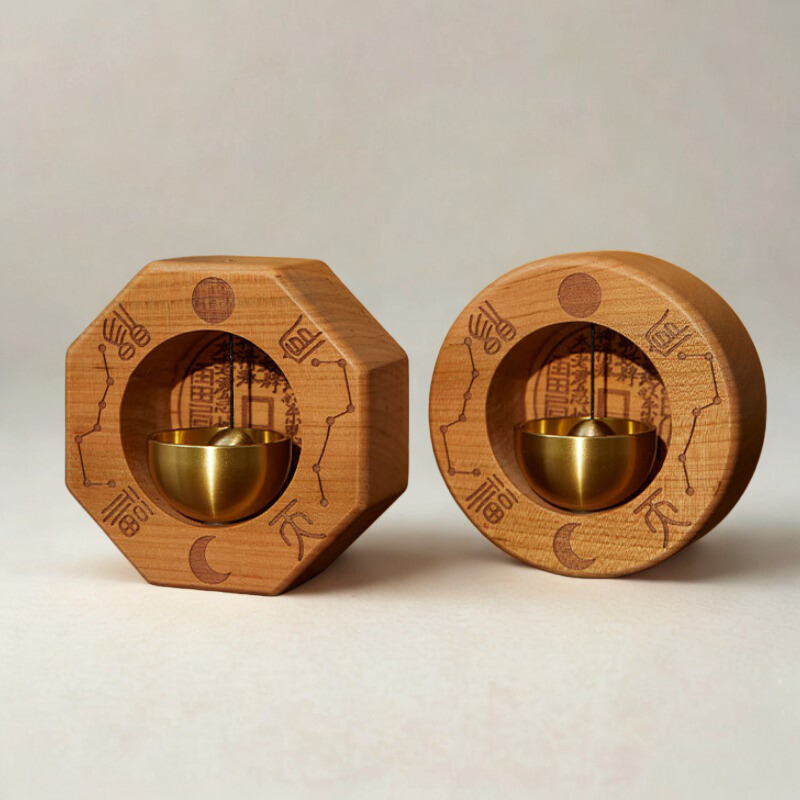 Bagua Peach Wood & Brass Talisman Door Chime | Feng Shui Protection & Energy Harmony