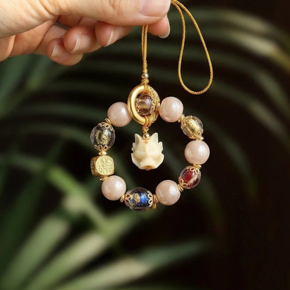 Nine-Tailed Fox Charm | Choose: Pink Porcelain for Five Blessings or Rose Quartz for Love