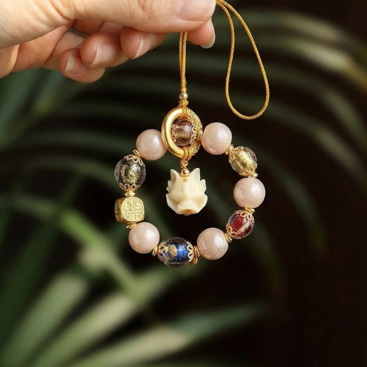 Nine-Tailed Fox Charm | Choose: Pink Porcelain for Five Blessings or Rose Quartz for Love