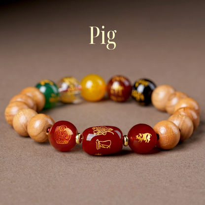 12 Zodiac Bracelet｜Peach Wood Wealth God & Buddha Protection