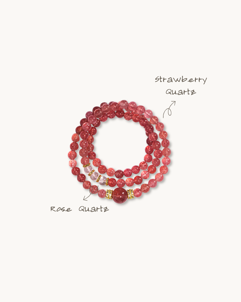 Peach Blossom, Multi-Wrap Strawberry Quartz Bracelet, Attract Love