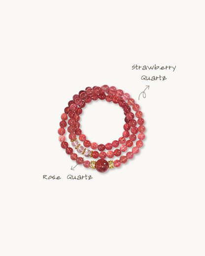 Peach Blossom, Multi-Wrap Strawberry Quartz Bracelet, Attract Love