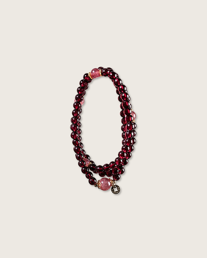 Blooming Treasure, Garnet & Strawberry Quartz Multi-Wrap Bracelet