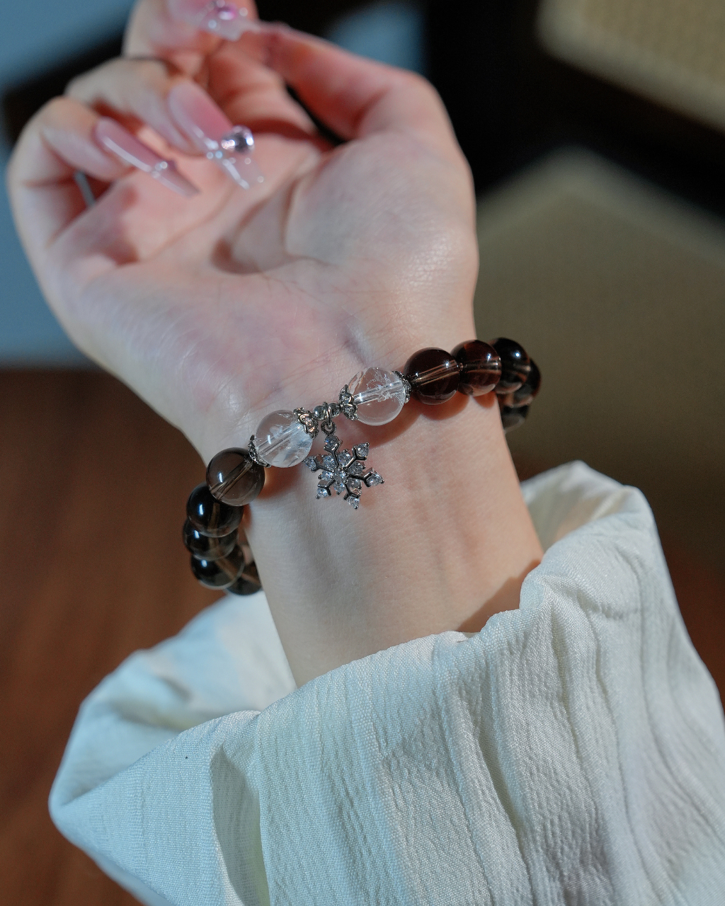 Frost Snow Elf, Smoky Quartz Bracelet for Stability & Balance