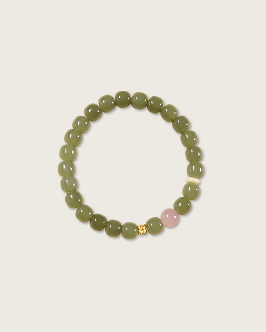Hetian Jade Bracelet – Verdant Blush, Sacred Protection