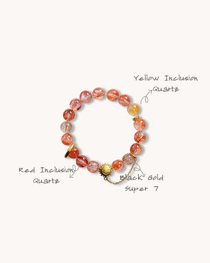 Blazing Sun, Red Inclusion Quartz Bracelet for Success & Confidence