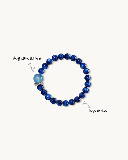 Azure Serenity, Kyanite & Aquamarine Bracelet for Calm & Communication