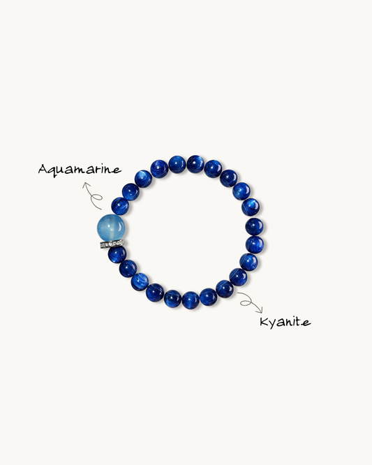 Azure Serenity, Kyanite & Aquamarine Bracelet for Calm & Communication