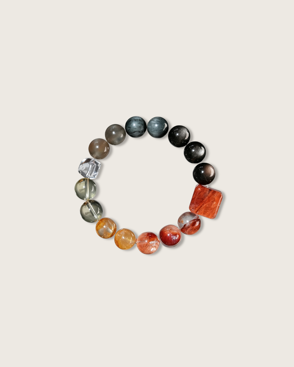 Ink Wash Koi, Silver Sheen Obsidian Bracelet for Protection & Prosperity