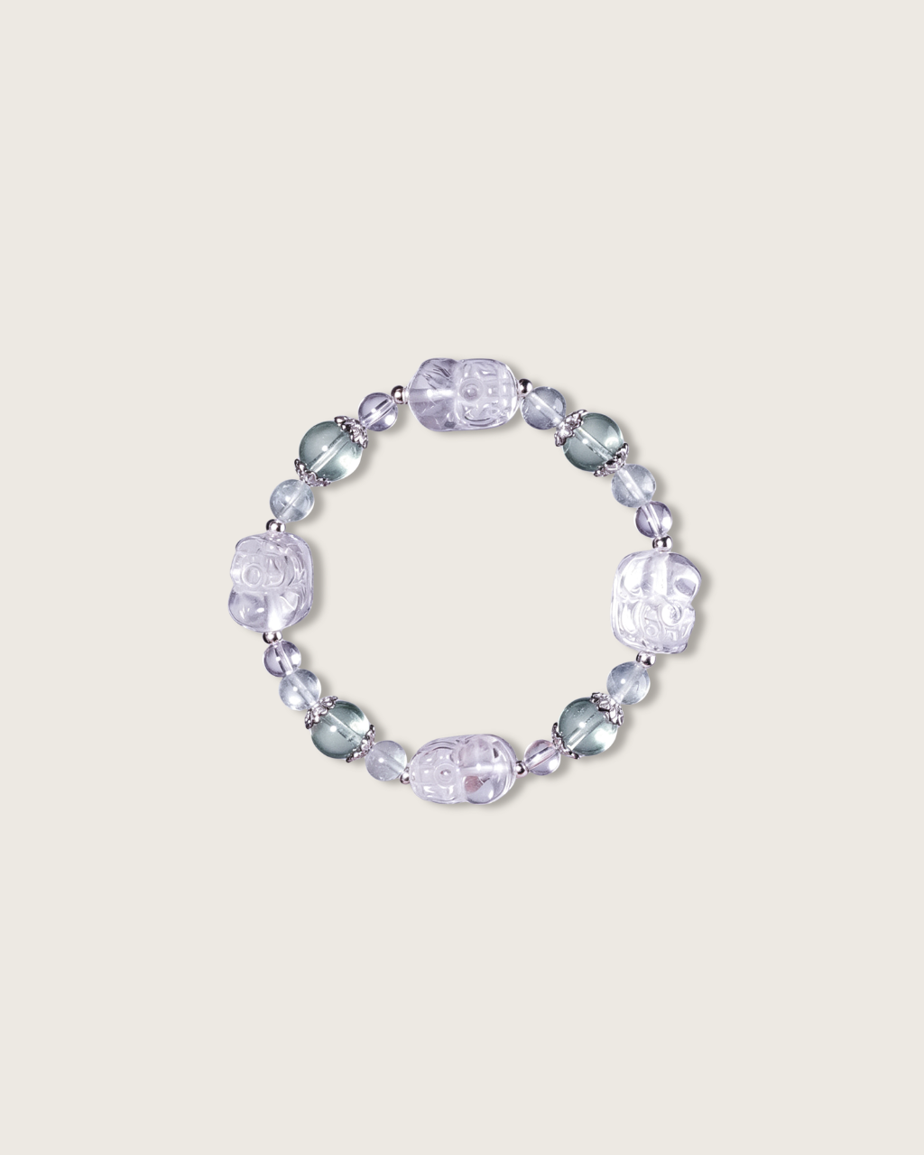 Fortune Compass, Fluorite & Clear Quartz Pixiu Bracelet, Attract Wealth