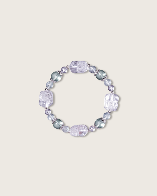 Fortune Compass, Fluorite & Clear Quartz Pixiu Bracelet, Attract Wealth