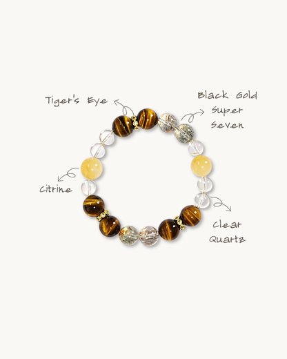 Wealth King, Tiger Eye & Black Gold Super Seven Bracelet, Attract Wealth