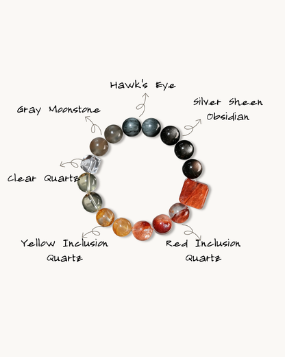 Ink Wash Koi, Silver Sheen Obsidian Bracelet for Protection & Prosperity