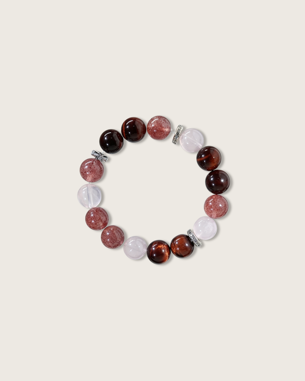 Apricot Blossom Grace, Red Tiger's Eye & Strawberry Quartz Bracelet for Passion
