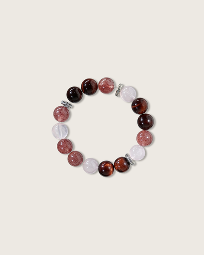 Apricot Blossom Grace, Red Tiger's Eye & Strawberry Quartz Bracelet for Passion