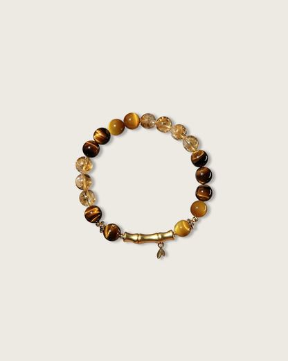 Prosperity Bamboo, Tiger's Eye & Yellow Azeztulite Bracelet For Wealth