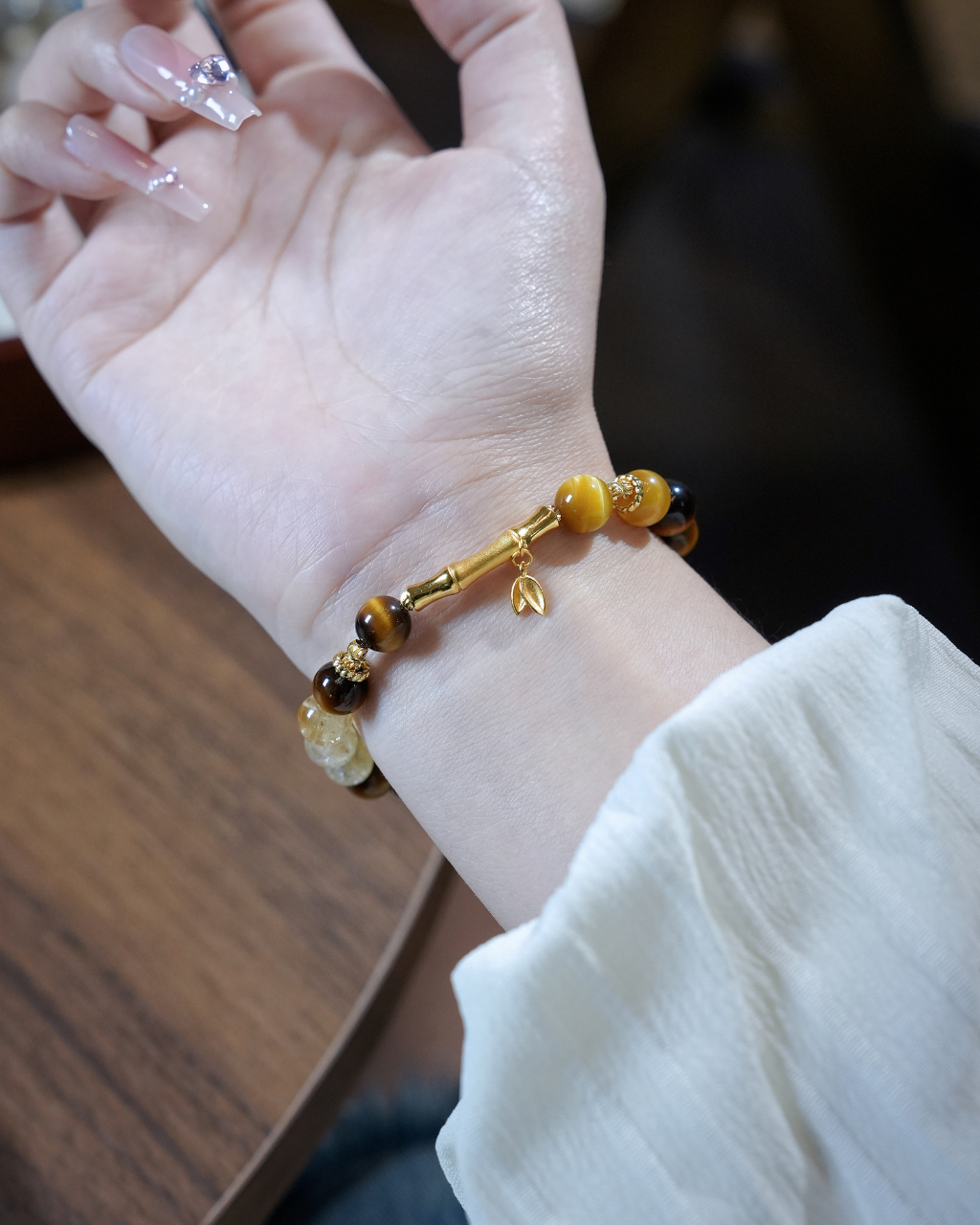 Prosperity Bamboo, Tiger's Eye & Yellow Azeztulite Bracelet For Wealth