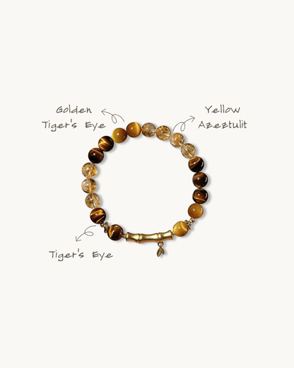 Prosperity Bamboo, Tiger's Eye & Yellow Azeztulite Bracelet For Wealth